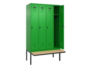 locker met bank,HxBxD 2120x1200x815mm,4vak,vak B 300mm,draaigrendel - 2