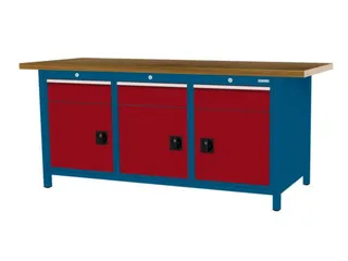 werkbank,HxBxD 860x2000x750mm,onderstel RAL5010,fronten RAL3003 - 3