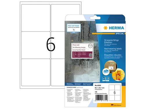 HERMA 8332 Weerbestendige verzendetiket A4 99,1x93,1mm Wit 150 stuks