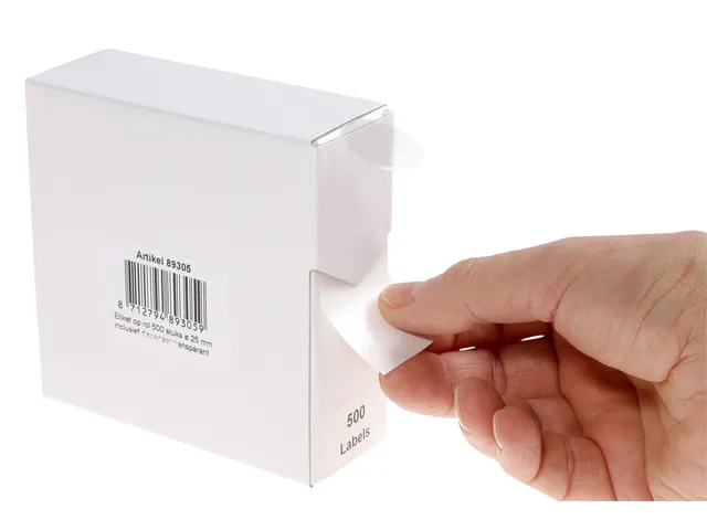 Etiket Rillprint 25mm op rol transparant 500 stuks