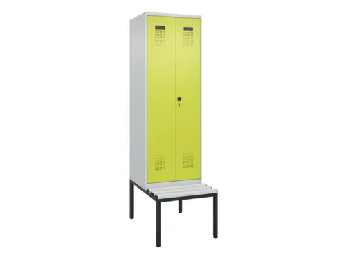 PBM-locker met bank,HxBxD 2120x600x815mm,2vak,vak B 300mm,draaigrendel
