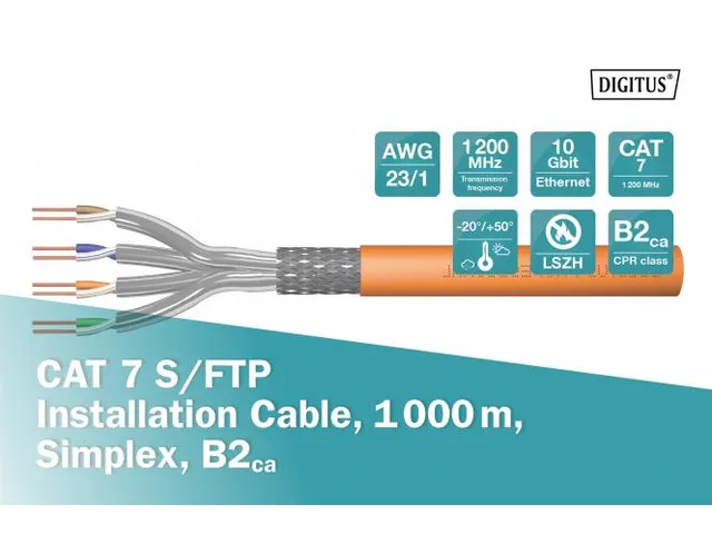 CAT 7 S-FTP installatiekabel 1200MHz B2ca AWG 23/1 1000m Sx oranje