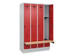 locker met bank,HxBxD 1950x1200x815mm,4vak,vak B 300mm,draaigrendel