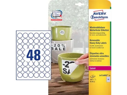 Avery Afneembare Weerbestendige Etiketten Diameter 30 mm