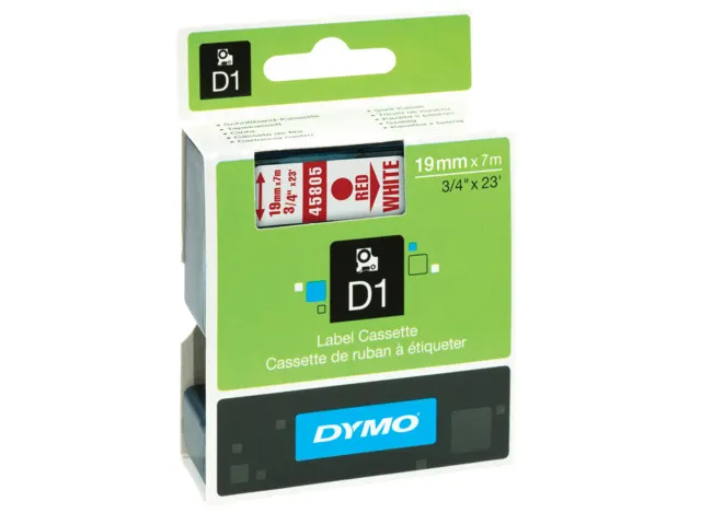 D1 labeltape 19 mm Rood op wit 45805