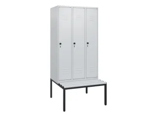 locker met bank,HxBxD 1950x900x815mm,3vak,vak B 300mm,draaigrendel - 1