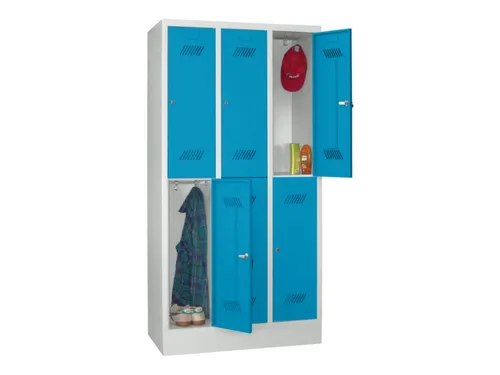 dubbeldekse locker,HxBxD 1850x900x500mm,3x2vak.,RAL7035,front RAL5012
