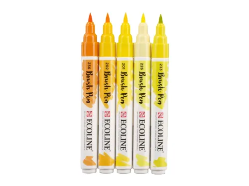 Brushpen Talens Ecoline set-geel blister à 5 stuks assorti