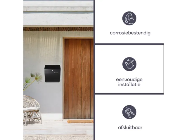 Brievenbus Nice Zwart Gebogen front, naamplaatje 2 sleutels 40x31x16cm