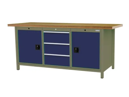 werkbank,HxBxD 860x2000x750mm,onderstel RAL6011,fronten RAL5013
