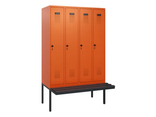 locker met bank,HxBxD 1950x1200x815mm,4vak,vak B 300mm,draaigrendel