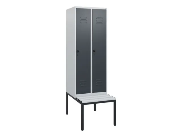 locker met bank,HxBxD 1950x600x815mm,2vak,vak B 300mm,draaigrendel