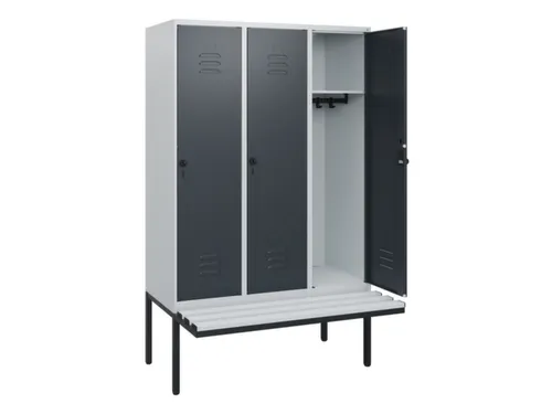 locker met bank,HxBxD 1950x1200x815mm,3vak,vak B 400mm,draaigrendel