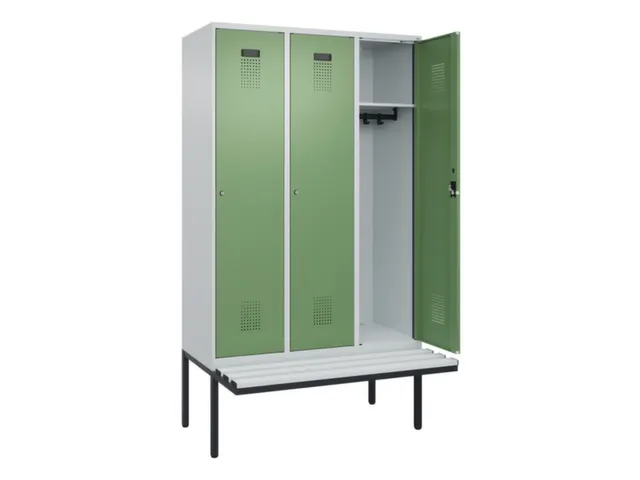 locker met bank,HxBxD 2120x1200x815mm,3vak,vak B 400mm,cilinderslot