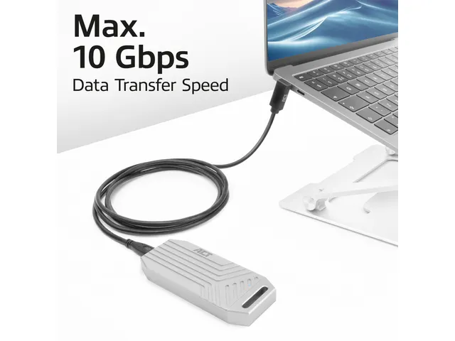 Kabel ACT USB-C standaard naar USB-C hoek boven/beneden 10Gbps 2m