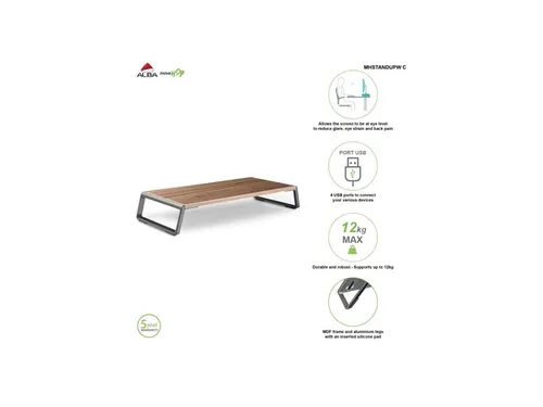 MHSTANDUPW C Monitorstandaard hout met 4 USB-A aansluitingen