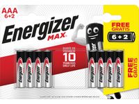 batterijen Max AAA, blister van 6+2 gratis