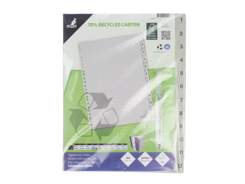 Tabblad ECO Kangaro A4 cijfers 180 grams grijs karton 23-gaats 12-deli