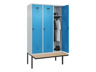 locker met bank,HxBxD 2120x1200x815mm,3vak,vak B 400mm,draaigrendel - 1