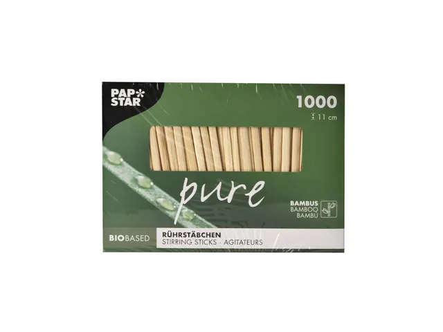 Roerstaafje Papstar 110x3mm bamboe 1000 stuks