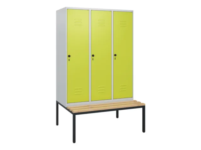 locker met bank,HxBxD 1950x1200x815mm,3vak,vak B 400mm,draaigrendel