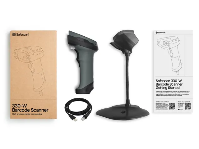 Safescan 330-W Barcodescanner met standaard 1D en 2D barcodes USB-A