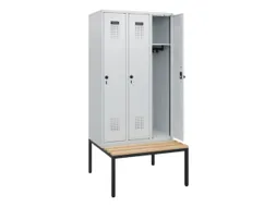 locker met bank,HxBxD 1950x900x815mm,3vak,vak B 300mm,draaigrendel
