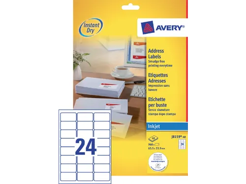Etiket Avery J8159-40 63.5x33.9mm Inkjet Wit 960 stuks