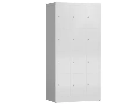 Lockerkast 1800x870x500mm 3x4 vakken cilinderslot, sokkel, RAL7035