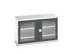 vitrinekast 800x1300x550mm 2xStalen bodem romp RAL7035 front RAL7016