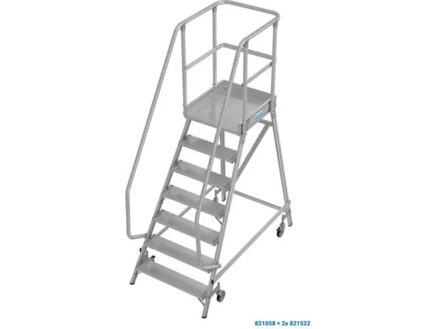 bordestrap,verrijdbaar,bordes H 1,7m,7treden,aluminium,4zwenkwielen