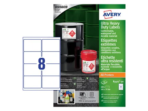 Etiket Avery B3427-50 105x74mm polyethyleen wit 400 stuks