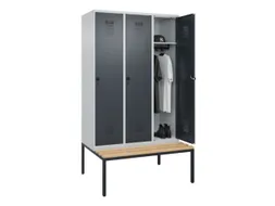 locker met bank,HxBxD 2120x1200x815mm,3vak,vak B 400mm,draaigrendel