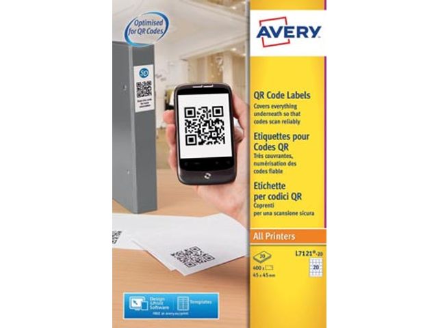 Avery Printbare Qr-etiketten Ft 45x45mm (b X H), 400 Stuks | AveryEtiketten.be