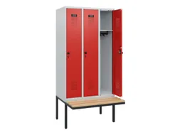 locker met bank,HxBxD 1950x900x815mm,3vak,vak B 300mm,draaigrendel