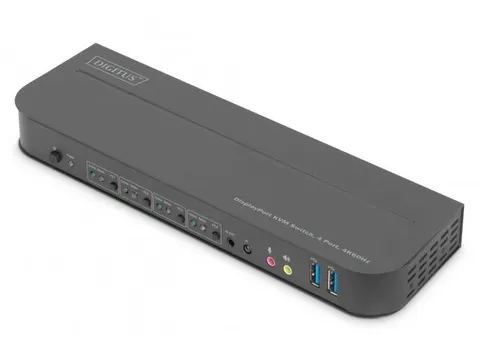 KVM-switch, 4-poorts, 4K60Hz, 4 x DP in, 1 x DP/HDMI uit