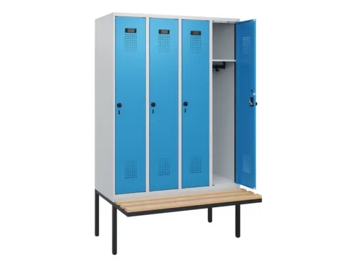 locker met bank,HxBxD 1950x1200x815mm,4vak,vak B 300mm,draaigrendel