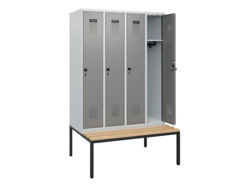 locker met bank,HxBxD 1950x1200x815mm,4vak,vak B 300mm,draaigrendel