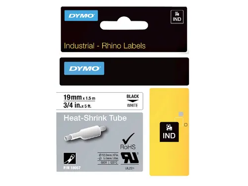 Labeltape Dymo Rhino industrieel krimpkous 19mm zwart op wit