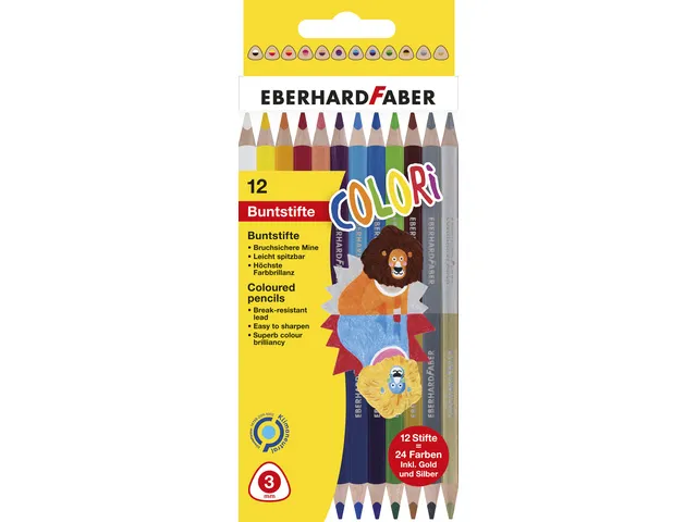 Kleurpotlood Eberhard Faber 2-zijdig gekleurd etui 12 stuks 24 kleuren