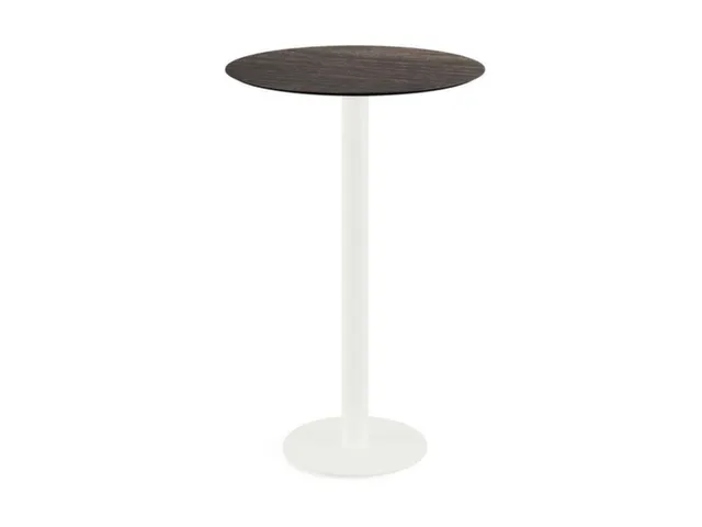 statafel,HxØ 1090x700mm,rond,schotelvoet wit,blad HPL Riverwashed Woo