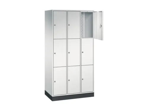 lockerkast,RAL 7035,HxBxD 1950x920x500mm,3x3vakken,cil.-slot,sokkel
