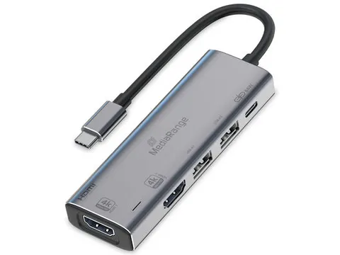 MediaRange USB Type-C 5-in-1 Multiport Adapter Zilver