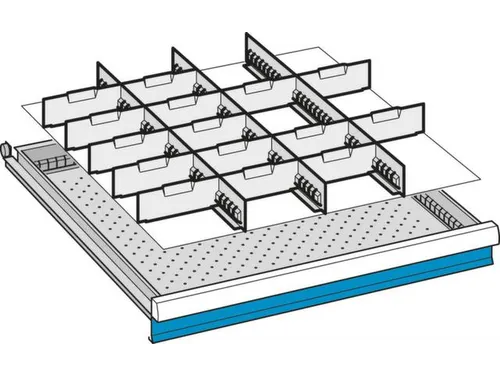 Indelingsmateriaal H 75mm 3gesleufde Lengteverdelers/15dwarsverdelers