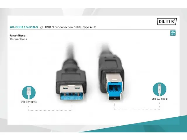 USB 3.0-aansluitkabel type A-B mannelijk/mannelijk 1,8m USB 3.0-compat