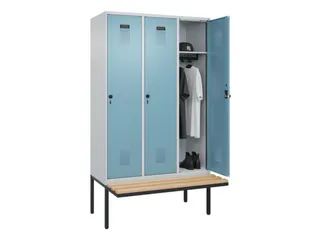 locker met bank,HxBxD 2120x1200x815mm,3vak,vak B 400mm,draaigrendel - 1