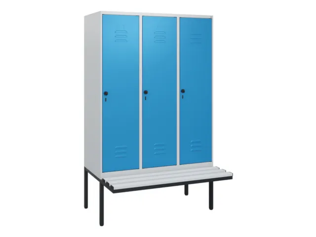 locker met bank,HxBxD 1950x1200x815mm,3vak,vak B 400mm,draaigrendel