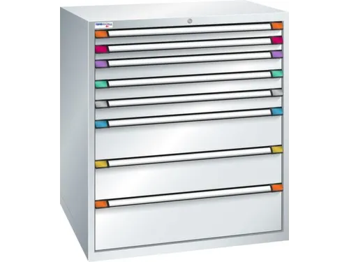ladekast HxBxD 1200x1005x695mm 8laden RAL7035 front RAL7035