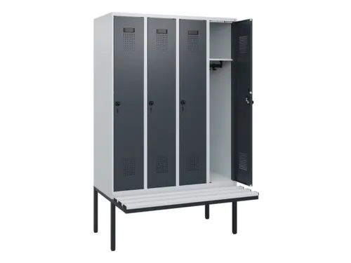 locker met bank,HxBxD 1950x1200x815mm,4vak,vak B 300mm,draaigrendel