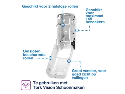 Tork OptiServe 558041 Hulsloos 2-rol Toiletpapier Dispenser T7 Wit